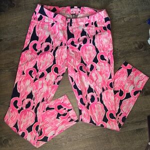 Lilly Pulitzer Kelly skinny ankle flamingo navy trouser pants.